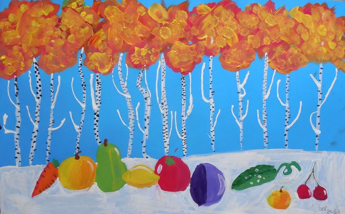 Art Studio PALETTE. Sofiya Spolitak Picture.  Tempera Still Life Fruits & Vegi 