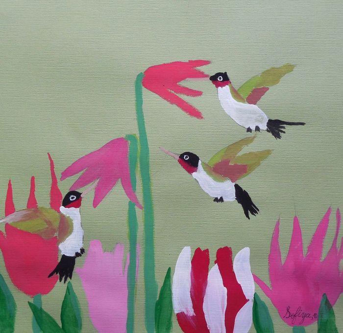 Art Studio PALETTE. Sofiya Spolitak Picture.  Tempera Animals Birds 