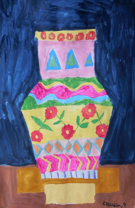 Art Studio PALETTE. Claudia Kochergin Picture.  Tempera Dec. Art Vases 