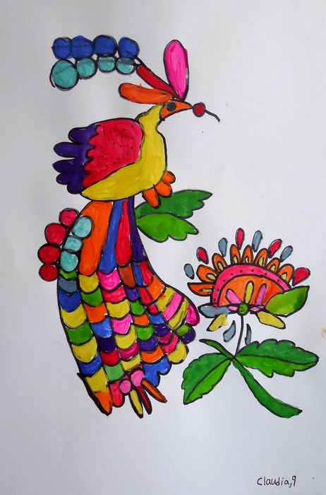 Art Studio PALETTE. Claudia Kochergin Picture.  Marker, Tempera Dec. Art Birds 