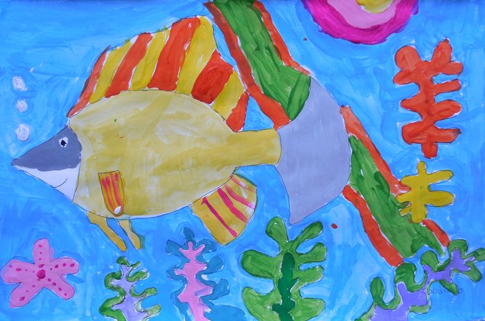 Art Studio PALETTE. Claudia Kochergin Picture.  Marker, Tempera Animals Fish 
