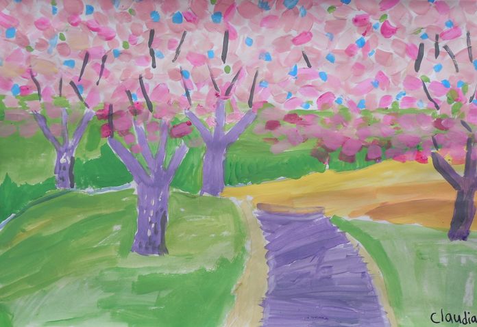 Art Studio PALETTE. Claudia Kochergin Picture.  Tempera Landscape Spring 