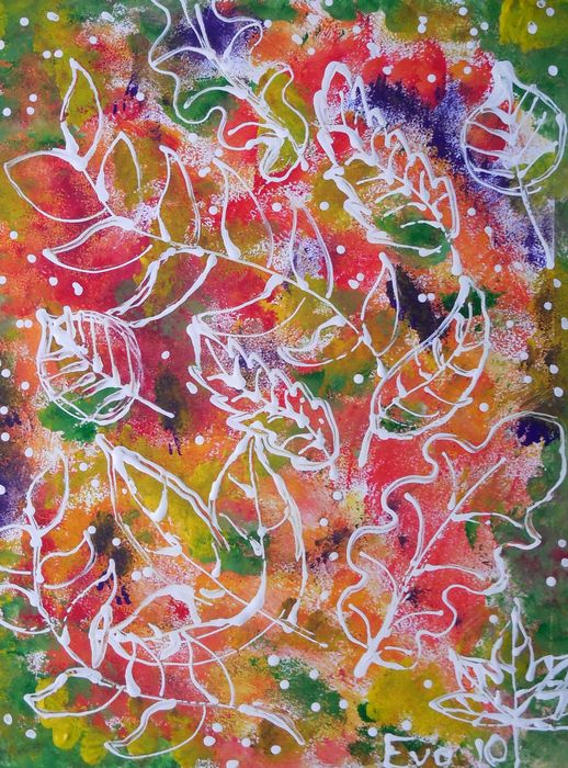 Art Studio PALETTE. Eva Kapytskaya Picture.  Tempera Plants Leaves Первые Заморозки