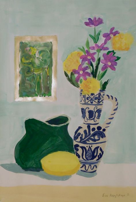 Art Studio PALETTE. Eva Kapytskaya Picture.  Tempera Still Life Still Life 