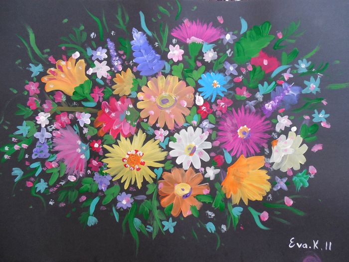 Art Studio PALETTE. Eva Kapytskaya Picture.  Tempera Plants Flowers 