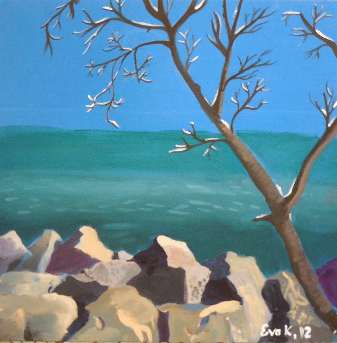 Art Studio PALETTE. Eva Kapytskaya Picture.  Tempera Landscape Seascape 