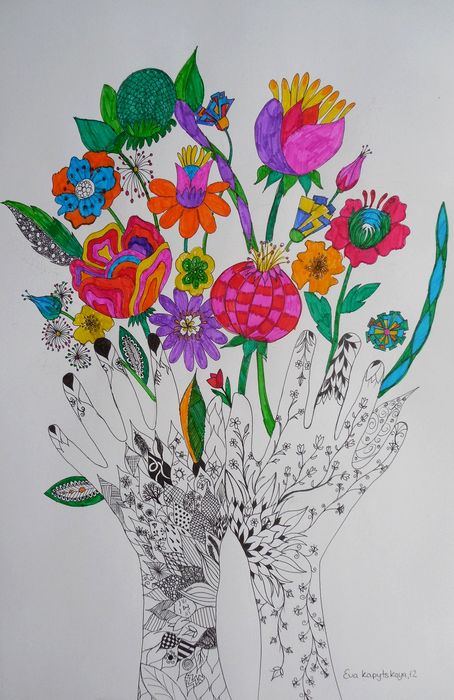 Art Studio PALETTE. Eva Kapytskaya Picture.  Ink Fantasy Zentangle С 8 Марта!