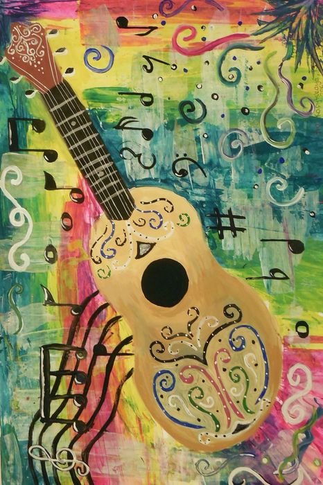 Art Studio PALETTE. Eva Kapytskaya Picture.  Tempera Still Life Music 