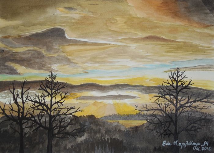 Art Studio PALETTE. Eva Kapytskaya Picture.  Tempera Landscape Nature 