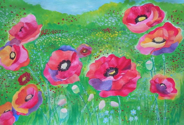 Art Studio PALETTE. Eva Kapytskaya Picture.  Tempera Plants Flowers 