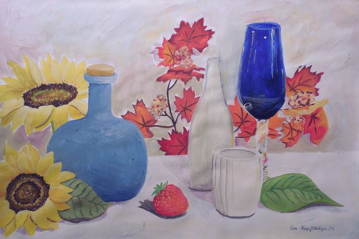 Art Studio PALETTE. Eva Kapytskaya Picture.  Tempera Still Life Still Life 