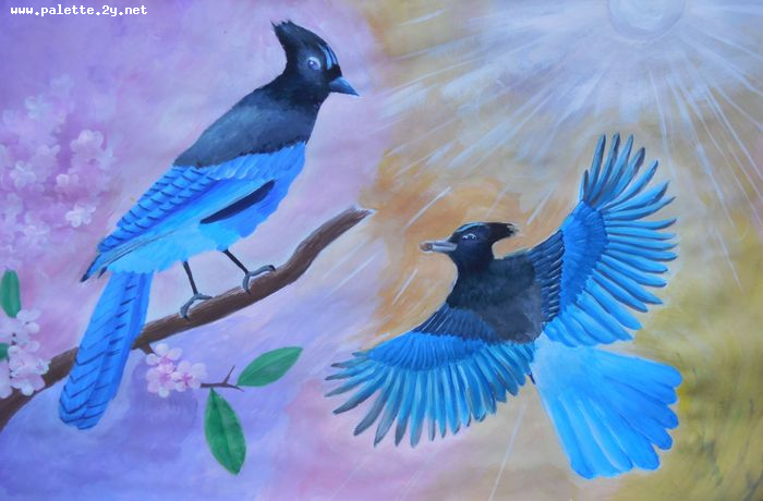 Art Studio PALETTE. Eva Kapytskaya Picture.  Tempera Animals Birds 