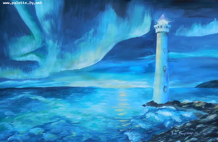 Art Studio PALETTE. Eva Kapytskaya Picture.  Tempera Landscape Seascape 