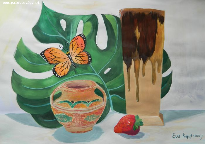Art Studio PALETTE. Eva Kapytskaya Picture.  Tempera Still Life Still Life 