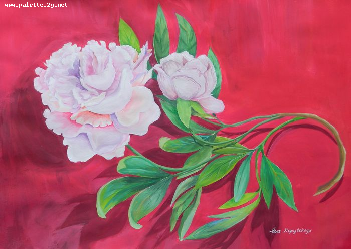 Art Studio PALETTE. Eva Kapytskaya Picture.  Tempera Plants Flowers 