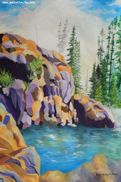 Art Studio PALETTE. Eva Kapytskaya Picture.  Tempera Landscape Nature 
