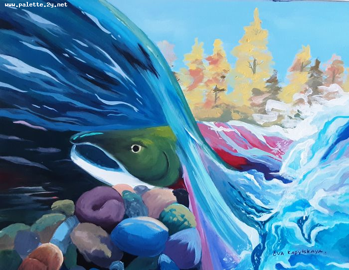 Art Studio PALETTE. Eva Kapytskaya Picture. Canvas Acrylic Animals Fish 