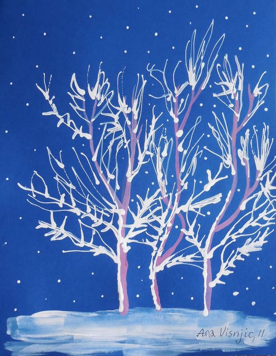 Art Studio PALETTE. Ana Visnjic Picture.  Tempera Landscape Winter 