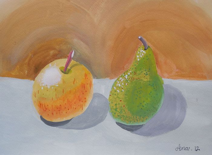 Art Studio PALETTE. Ana Visnjic Picture.  Tempera Still Life Fruits & Vegi 