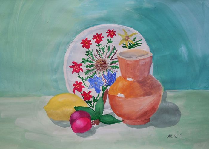 Art Studio PALETTE. Ana Visnjic Picture.  Tempera Still Life Still Life 