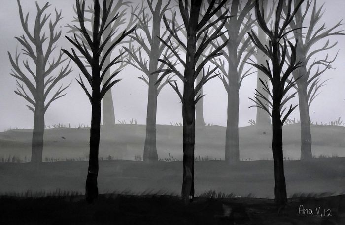 Art Studio PALETTE. Ana Visnjic Picture.  Tempera Landscape Trees 