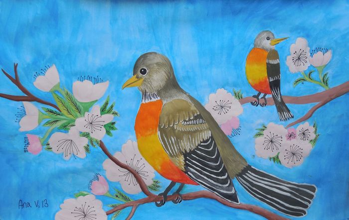 Art Studio PALETTE. Ana Visnjic Picture.  Marker, Tempera Animals Birds 