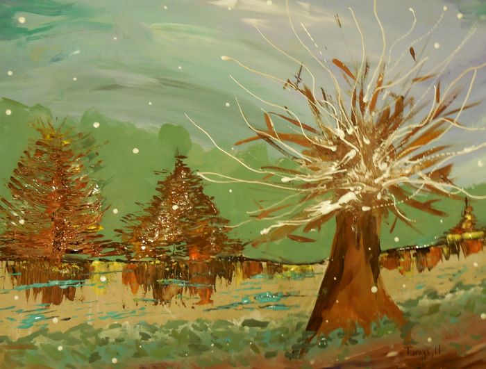 Art Studio PALETTE. Tanya Rubinova Picture.  Tempera Landscape Nature 