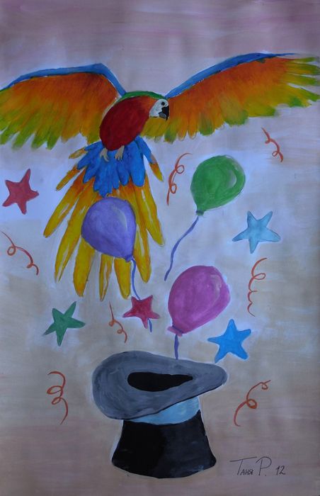 Art Studio PALETTE. Tanya Rubinova Picture.  Tempera Fantasy Clown 