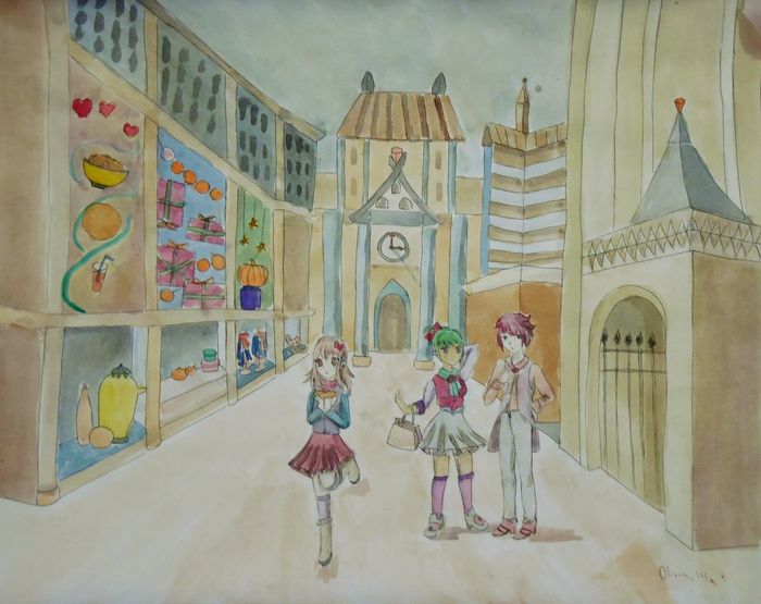 Art Studio PALETTE. Olivia Davidson Picture.  Watercolour, Ink Landscape Cityscape 