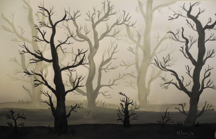 Art Studio PALETTE. Olivia Davidson Picture.  Tempera Landscape Trees 