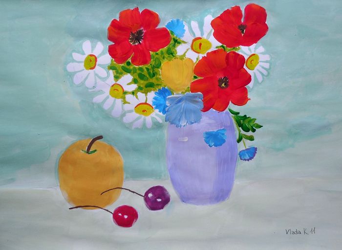 Art Studio PALETTE. Vladyslava Kozachok Picture.  Tempera Still Life Still Life 