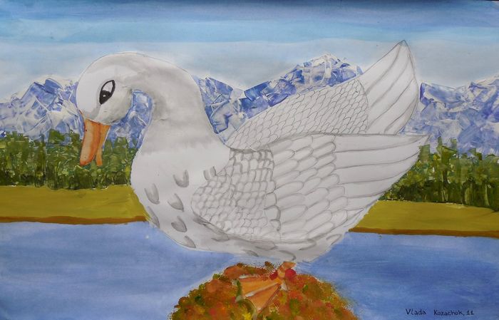 Art Studio PALETTE. Vladyslava Kozachok Picture.  Tempera Animals Birds 