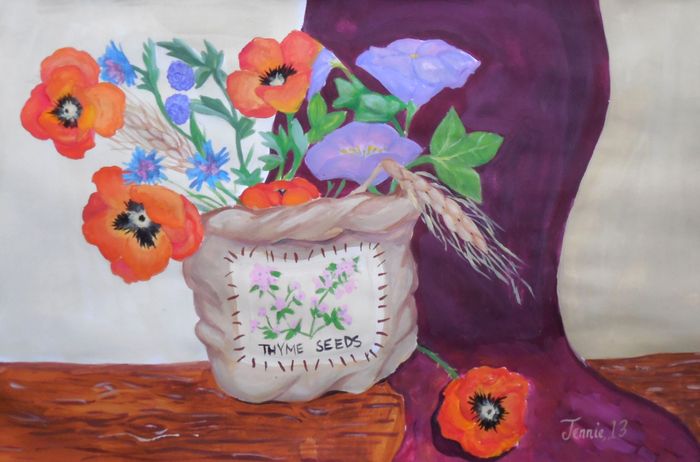 Art Studio PALETTE. Jennie Fang Picture.  Tempera Still Life Still Life Натюрморт с Цветами