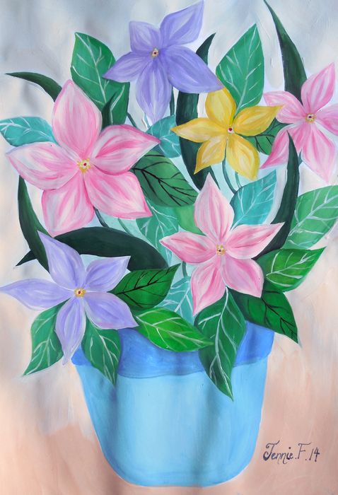 Art Studio PALETTE. Jennie Fang Picture.  Tempera Plants Flowers 