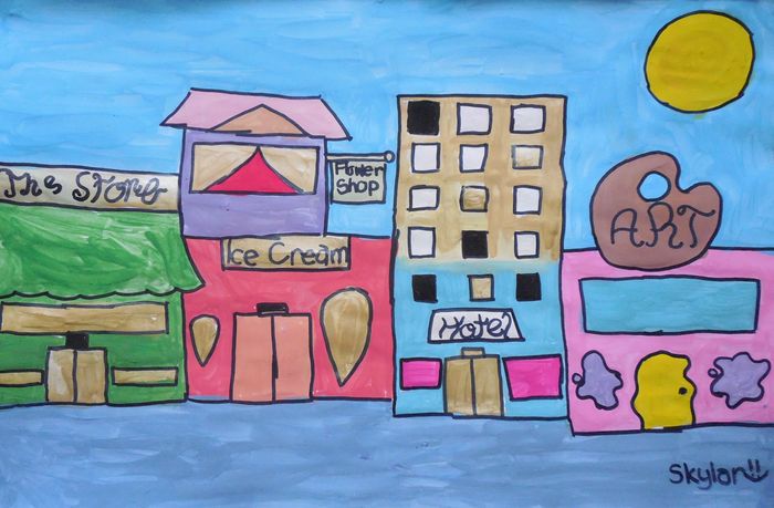 Art Studio PALETTE. Skylar Langille Picture.  Marker, Tempera Landscape Houses 