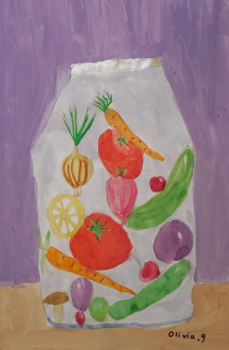 Art Studio PALETTE. Olivia Matvejeva Picture.  Tempera Still Life Fruits & Vegi 