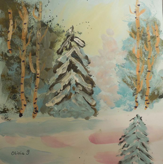 Art Studio PALETTE. Olivia Matvejeva Picture.  Tempera Landscape Winter 