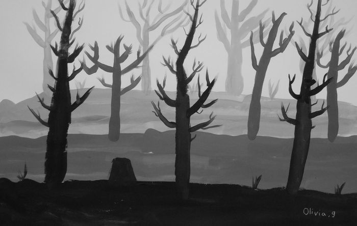 Art Studio PALETTE. Olivia Matvejeva Picture.  Tempera Landscape Trees 
