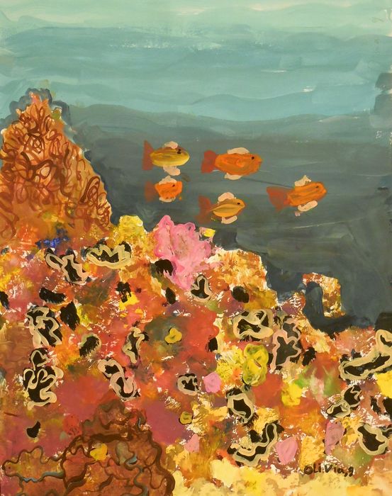 Art Studio PALETTE. Olivia Matvejeva Picture.  Tempera Animals Fish 