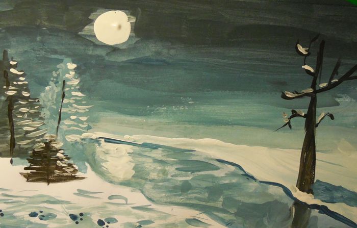 Art Studio PALETTE. Olivia Matvejeva Picture.  Tempera Landscape Winter 