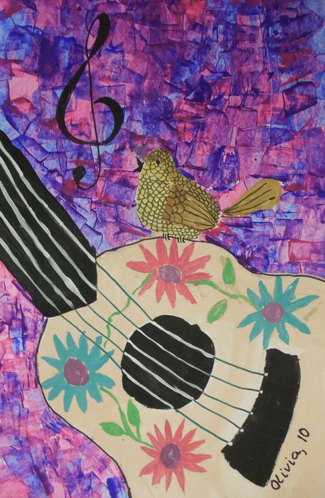 Art Studio PALETTE. Olivia Matvejeva Picture.  Marker, Tempera Still Life Music 