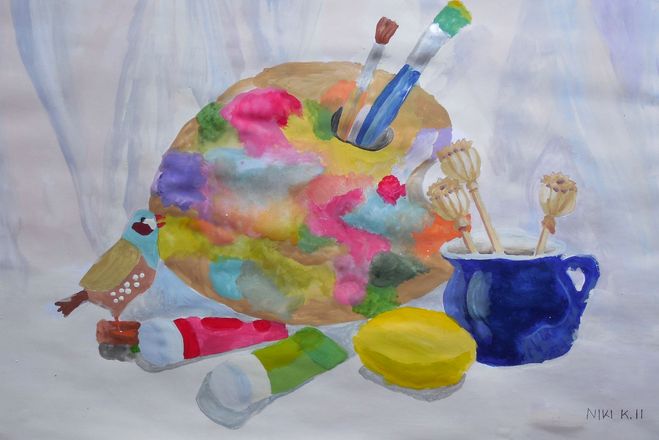 Art Studio PALETTE. Niki Karimali Picture.  Tempera Still Life Palette 