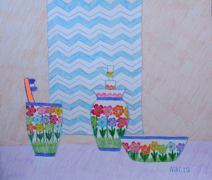 Art Studio PALETTE. Niki Karimali Picture.  Coloured Pencil Dec. Art Vases 