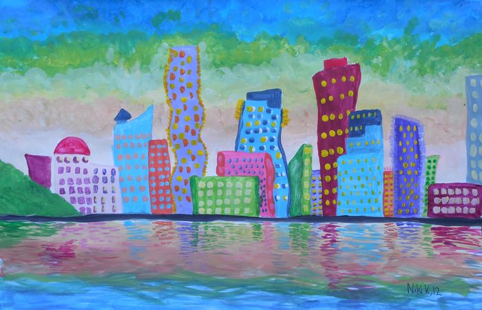 Art Studio PALETTE. Niki Karimali Picture.  Tempera Landscape Vancouver BC 