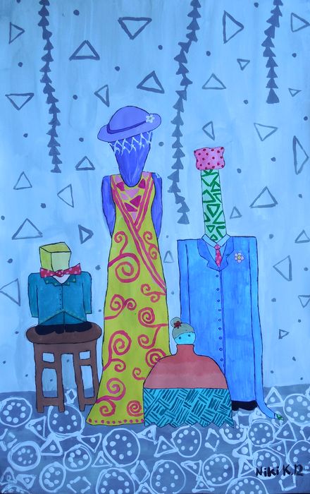 Art Studio PALETTE. Niki Karimali Picture.  Tempera Still Life Bottles 