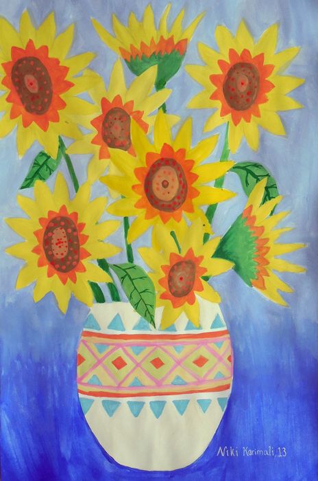 Art Studio PALETTE. Niki Karimali Picture.  Tempera Plants Flowers 