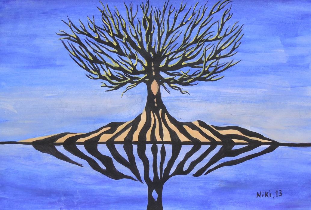 Art Studio PALETTE. Niki Karimali Picture.  Tempera Landscape Trees 