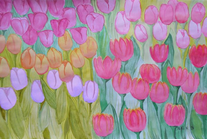 Art Studio PALETTE. Niki Karimali Picture.  Watercolour Plants Garden 