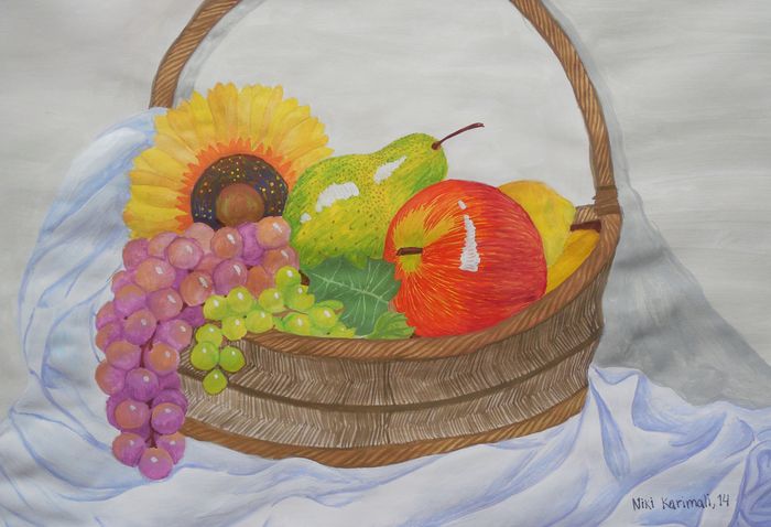 Art Studio PALETTE. Niki Karimali Picture.  Tempera Still Life Fruits & Vegi 