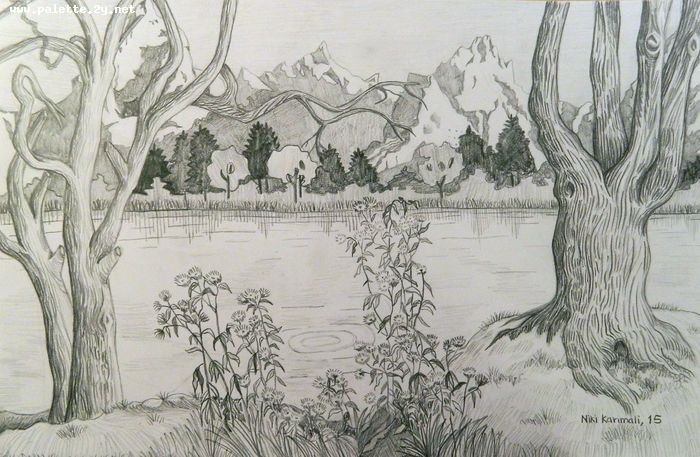 Art Studio PALETTE. Niki Karimali Picture.  Pencil Landscape Nature 